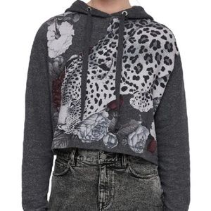 All Saints Mika Asha Leopard Hooded Sweatshirt in Charcoal Marl